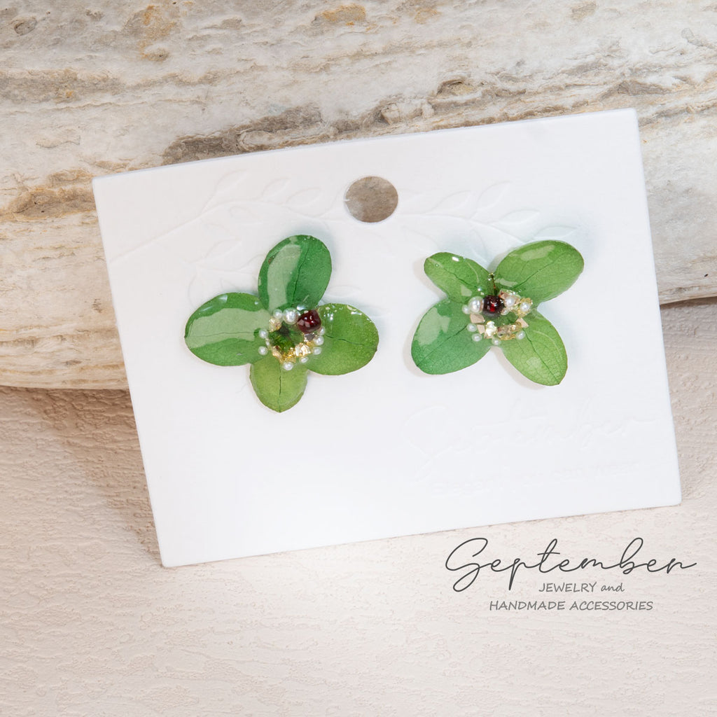 Green Hydrangea Stud Earrings - September Jewelry