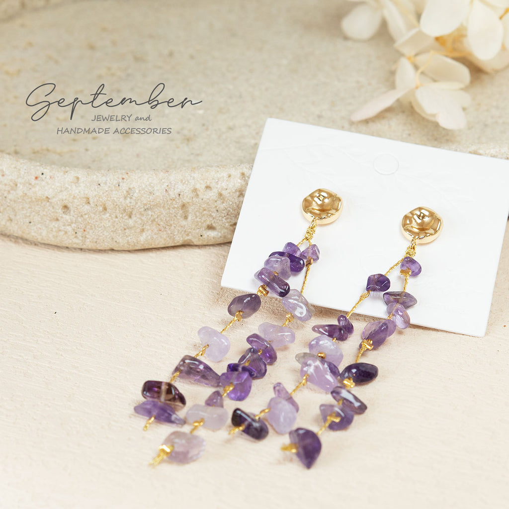 Long Strings of Amethyst Earrings - September Jewelry