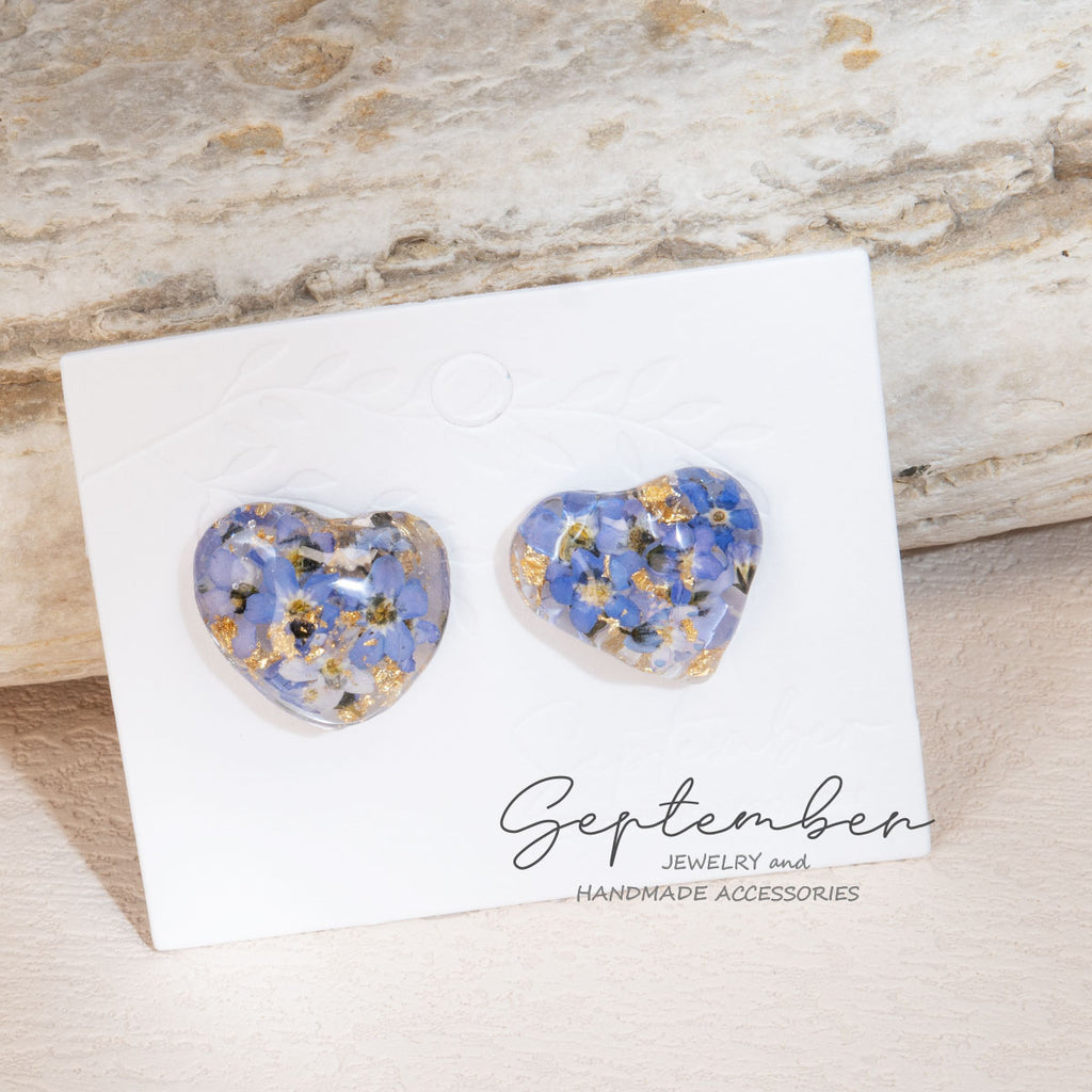 Forget Me Not Blue Heart Earring Studs - September Jewelry