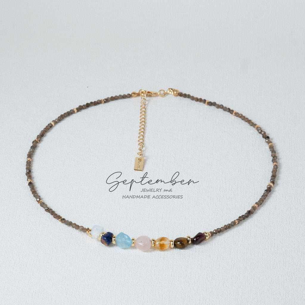 14K Gold Plated 7 Chakra Necklace with Gemstones - September Jewelry