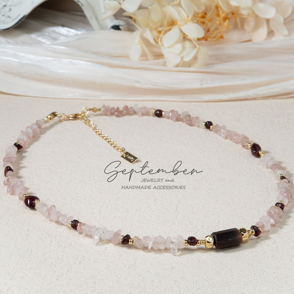 Garnet and Pink Quartz Necklace - September Jewelry